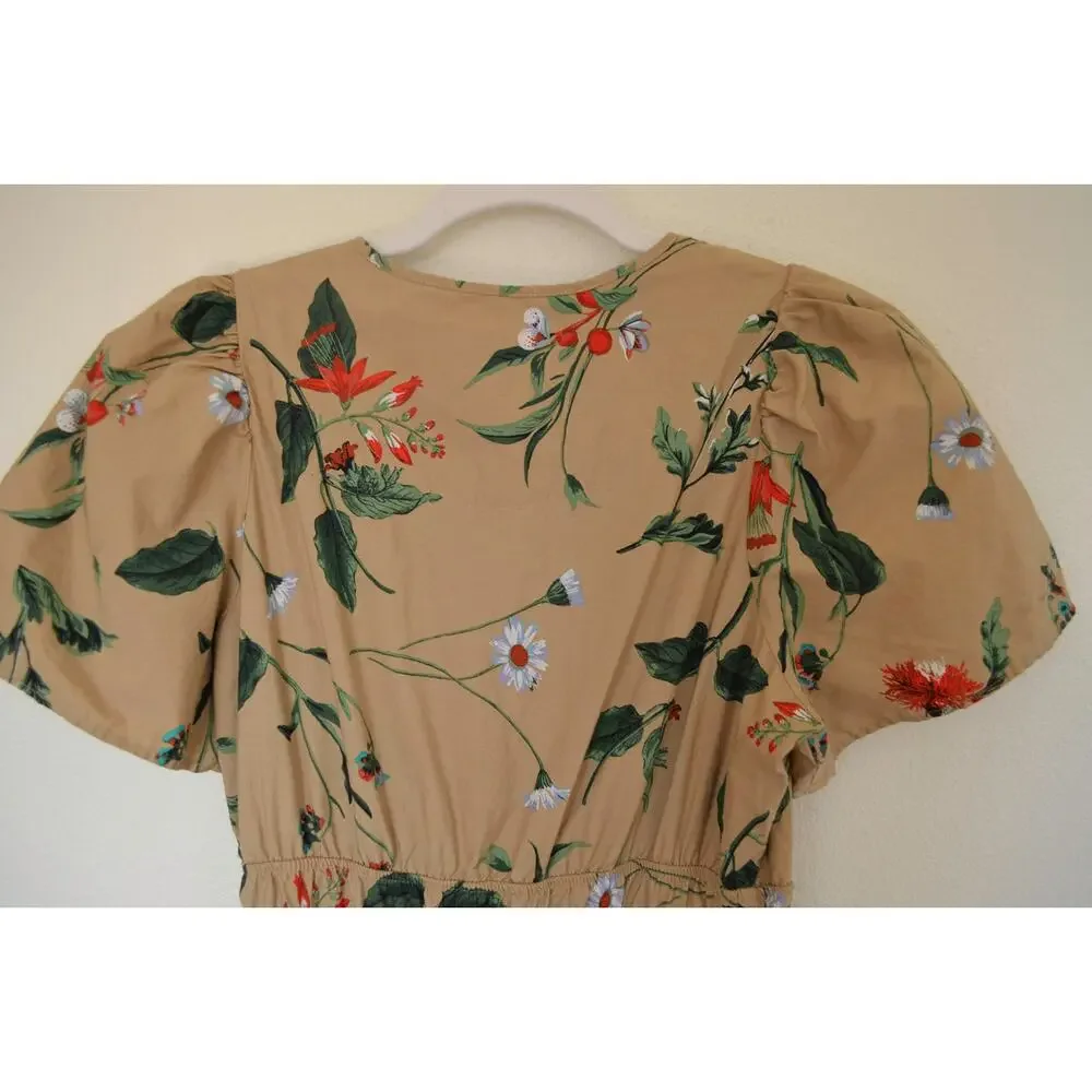 Anthropologie The Somerset Maxi Dress Tiered Smock Floral Khaki Tan - Picture 7 of 7